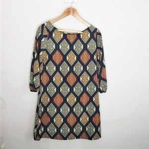 Auditions Fashion Geometric Earthtone Jewel Tone Shift Dress